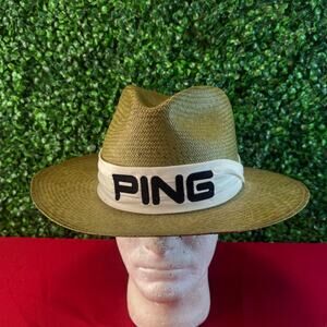 Vintage PING Golf Hat Karsten Natural Panama Sun Cap Men's XLarge USA Made Straw